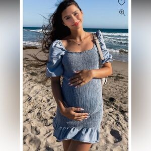 Pink Blush Maternity Smocked Denim Dress